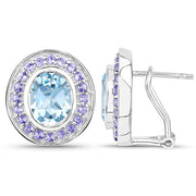 Bids.com 6.30 Carat Genuine Blue Topaz and Tanzanite .925 Sterling Silver Earrings Earrings White Smoke