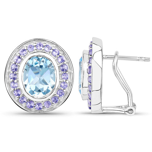 Bids.com 6.30 Carat Genuine Blue Topaz and Tanzanite .925 Sterling Silver Earrings Earrings White Smoke