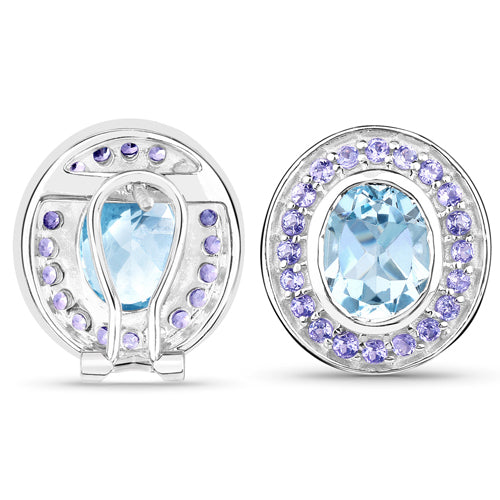 Bids.com 6.30 Carat Genuine Blue Topaz and Tanzanite .925 Sterling Silver Earrings Earrings White Smoke