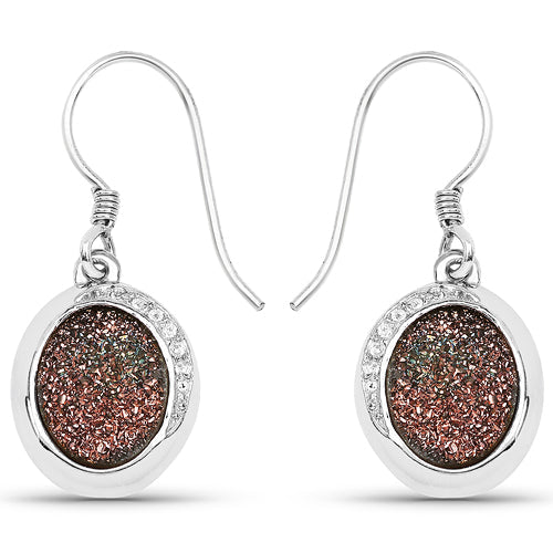 Bids.com 4.72 Carat Genuine Copper Bloom Drusy and White Topaz .925 Sterling Silver Earrings Earrings White Smoke Default Title