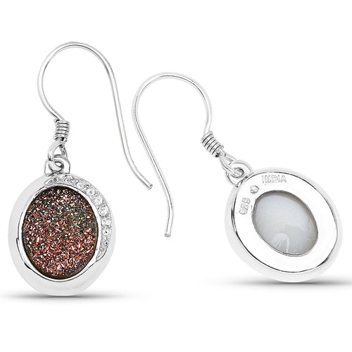 Bids.com 4.72 Carat Genuine Copper Bloom Drusy and White Topaz .925 Sterling Silver Earrings Earrings White Smoke
