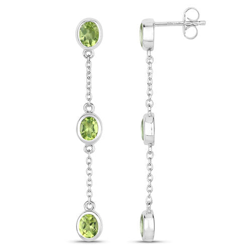Bids.com 2.10 Carat Genuine Peridot .925 Sterling Silver Earrings Earrings White Smoke