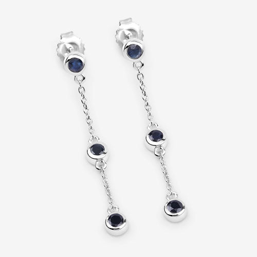 Bids.com 0.66 Carat Genuine Blue Sapphire .925 Sterling Silver Earrings Earrings White Smoke