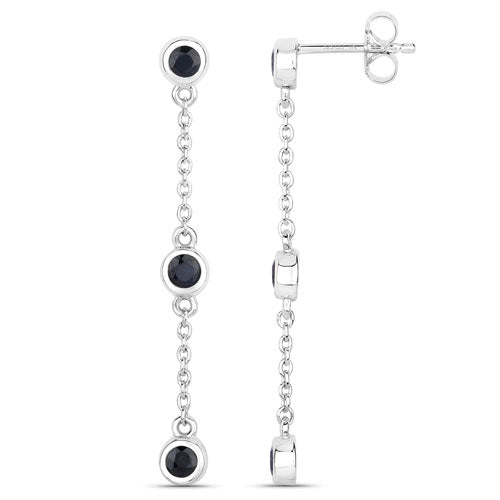 Bids.com 0.66 Carat Genuine Blue Sapphire .925 Sterling Silver Earrings Earrings White Smoke