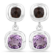 Bids.com 6.60 Carat Genuine Amethyst and Smoky Quartz .925 Sterling Silver Earrings Earrings White Smoke Default Title