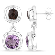 Bids.com 6.60 Carat Genuine Amethyst and Smoky Quartz .925 Sterling Silver Earrings Earrings White Smoke