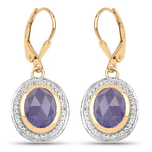 Bids.com 14K Yellow Gold Plated 7.42 Carat Genuine Tanzanite and White Topaz .925 Sterling Silver Earrings Earrings White Smoke Default Title