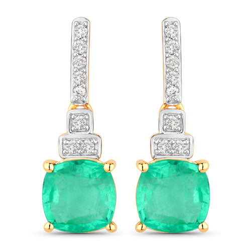 Bids.com 2.72 Carat Genuine Ethiopian Emerald and White Diamond 14K Yellow Gold Earrings Earrings White Smoke Default Title