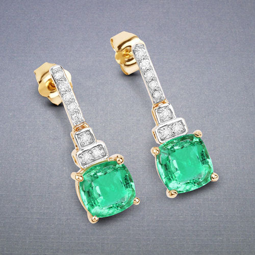 Bids.com 2.72 Carat Genuine Ethiopian Emerald and White Diamond 14K Yellow Gold Earrings Earrings Dark Gray