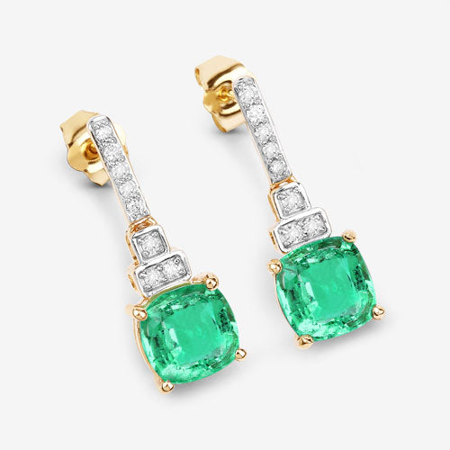 Bids.com 2.72 Carat Genuine Ethiopian Emerald and White Diamond 14K Yellow Gold Earrings Earrings White Smoke