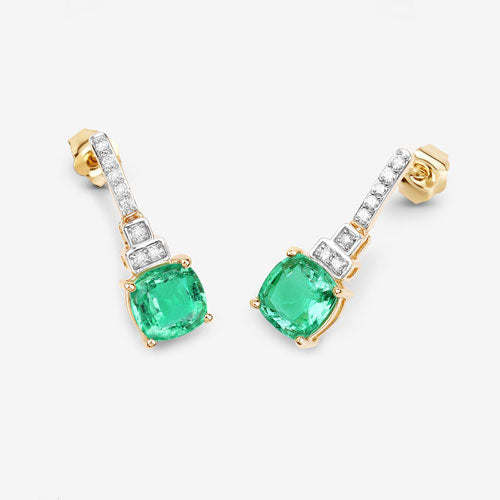 Bids.com 2.72 Carat Genuine Ethiopian Emerald and White Diamond 14K Yellow Gold Earrings Earrings White Smoke