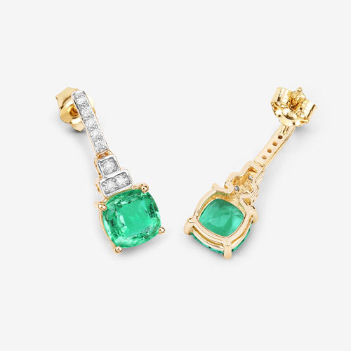 Bids.com 2.72 Carat Genuine Ethiopian Emerald and White Diamond 14K Yellow Gold Earrings Earrings White Smoke
