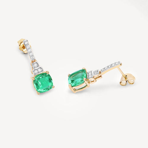 Bids.com 2.72 Carat Genuine Ethiopian Emerald and White Diamond 14K Yellow Gold Earrings Earrings White Smoke