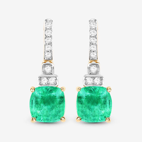 Bids.com 2.72 Carat Genuine Ethiopian Emerald and White Diamond 14K Yellow Gold Earrings Earrings White Smoke