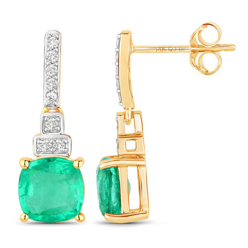 Bids.com 2.72 Carat Genuine Ethiopian Emerald and White Diamond 14K Yellow Gold Earrings Earrings White Smoke