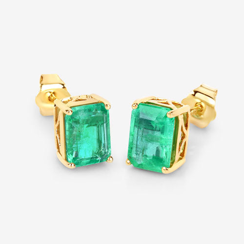 Bids.com 2.75 Carat Genuine Ethiopian Emerald 14K Yellow Gold Earrings Earrings White Smoke