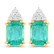 Bids.com 2.87 Carat Genuine Ethiopian Emerald and White Diamond 14K Yellow Gold Earrings Earrings White Smoke Default Title