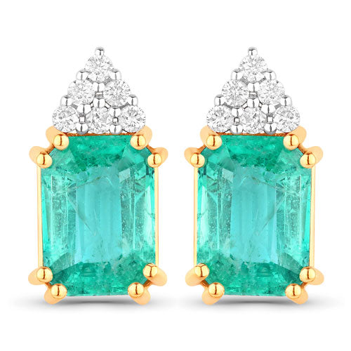 Bids.com 2.87 Carat Genuine Ethiopian Emerald and White Diamond 14K Yellow Gold Earrings Earrings White Smoke Default Title