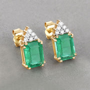 Bids.com 2.87 Carat Genuine Ethiopian Emerald and White Diamond 14K Yellow Gold Earrings Earrings Dark Gray