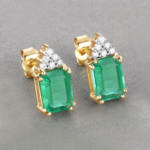 Bids.com 2.87 Carat Genuine Ethiopian Emerald and White Diamond 14K Yellow Gold Earrings Earrings Dark Gray