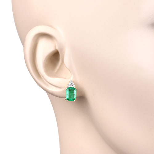 Bids.com 2.87 Carat Genuine Ethiopian Emerald and White Diamond 14K Yellow Gold Earrings Earrings Antique White