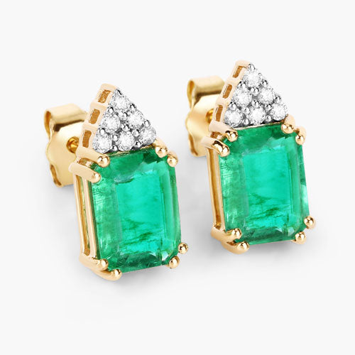 Bids.com 2.87 Carat Genuine Ethiopian Emerald and White Diamond 14K Yellow Gold Earrings Earrings White Smoke