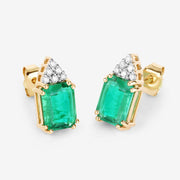Bids.com 2.87 Carat Genuine Ethiopian Emerald and White Diamond 14K Yellow Gold Earrings Earrings White Smoke