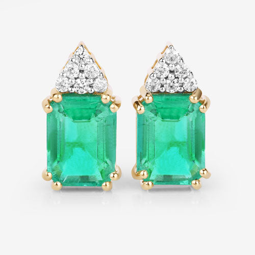 Bids.com 2.87 Carat Genuine Ethiopian Emerald and White Diamond 14K Yellow Gold Earrings Earrings White Smoke