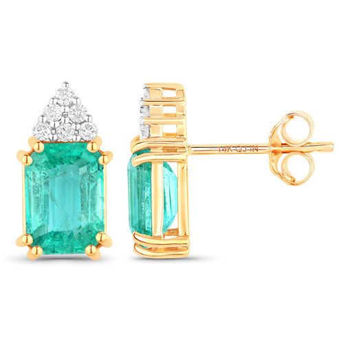 Bids.com 2.87 Carat Genuine Ethiopian Emerald and White Diamond 14K Yellow Gold Earrings Earrings White Smoke