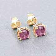 Bids.com 1.30 Carat Genuine Pink Sapphire 10K Yellow Gold Earrings Earrings Light Gray