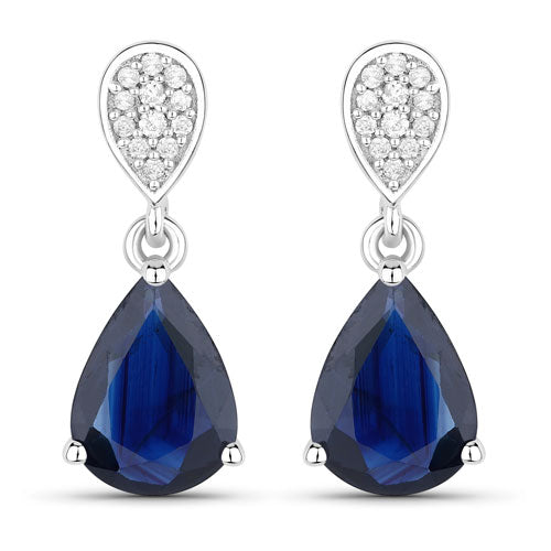 Bids.com 2.76 Carat Genuine Blue Sapphire and White Diamond 10K White Gold Earrings Earrings White Smoke Default Title