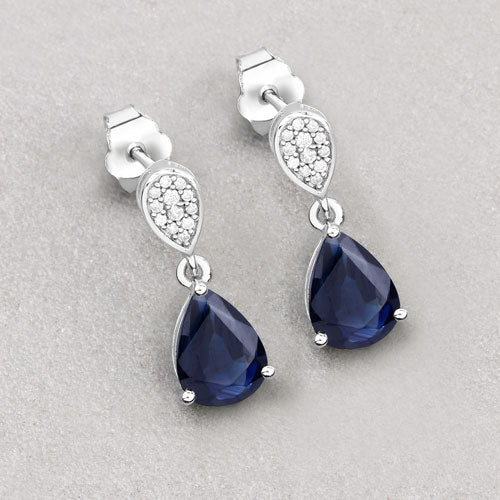 Bids.com 2.76 Carat Genuine Blue Sapphire and White Diamond 10K White Gold Earrings Earrings Gray
