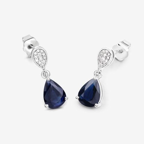 Bids.com 2.76 Carat Genuine Blue Sapphire and White Diamond 10K White Gold Earrings Earrings White Smoke
