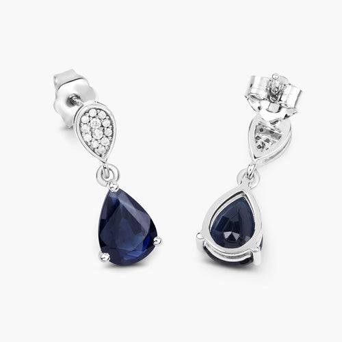 Bids.com 2.76 Carat Genuine Blue Sapphire and White Diamond 10K White Gold Earrings Earrings White Smoke