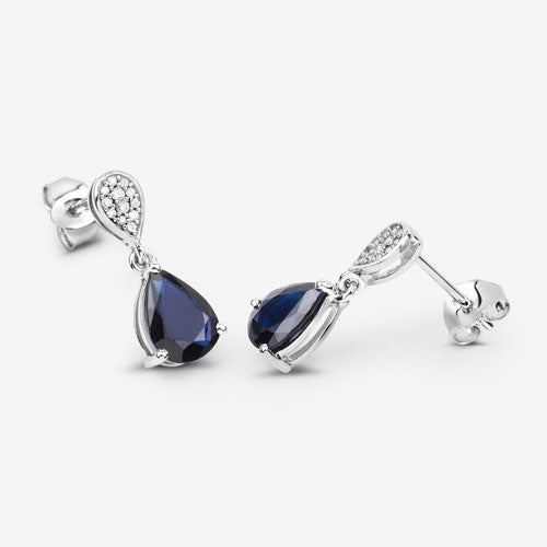 Bids.com 2.76 Carat Genuine Blue Sapphire and White Diamond 10K White Gold Earrings Earrings White Smoke