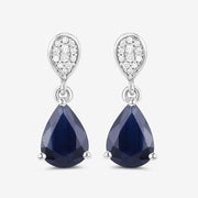 Bids.com 2.76 Carat Genuine Blue Sapphire and White Diamond 10K White Gold Earrings Earrings White Smoke