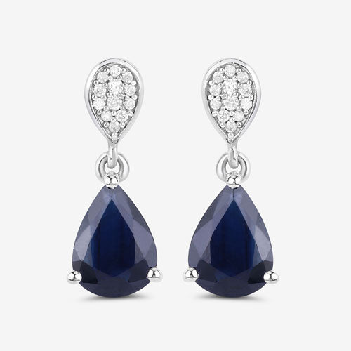 Bids.com 2.76 Carat Genuine Blue Sapphire and White Diamond 10K White Gold Earrings Earrings White Smoke