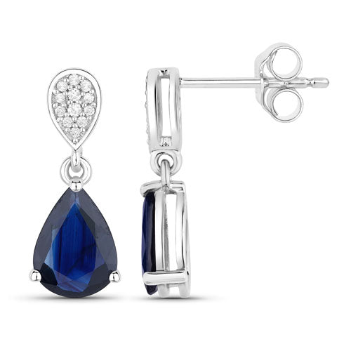 Bids.com 2.76 Carat Genuine Blue Sapphire and White Diamond 10K White Gold Earrings Earrings White Smoke