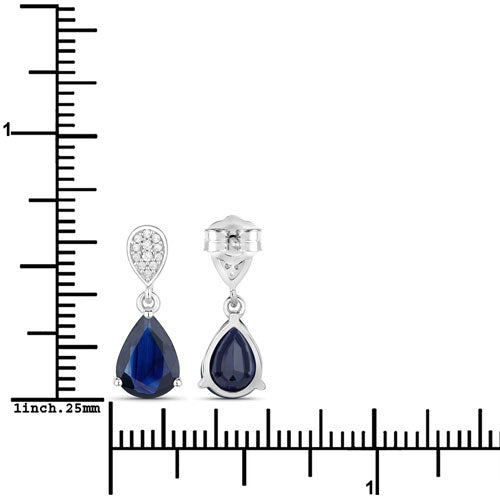 Bids.com 2.76 Carat Genuine Blue Sapphire and White Diamond 10K White Gold Earrings Earrings White Smoke