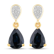 Bids.com 2.76 Carat Genuine Blue Sapphire and White Diamond 10K Yellow Gold Earrings Earrings White Smoke Default Title