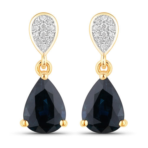 Bids.com 2.76 Carat Genuine Blue Sapphire and White Diamond 10K Yellow Gold Earrings Earrings White Smoke Default Title