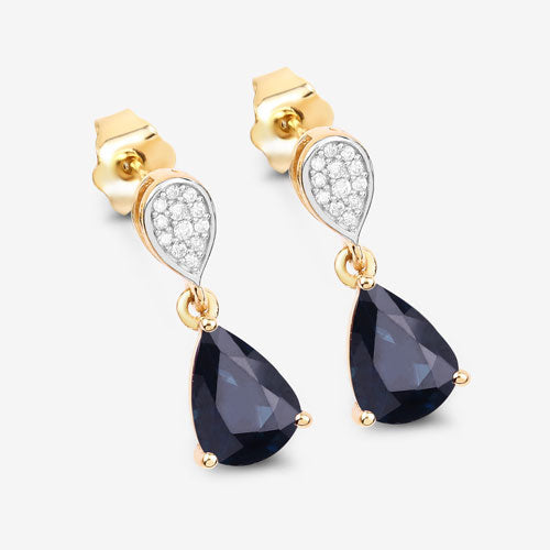 Bids.com 2.76 Carat Genuine Blue Sapphire and White Diamond 10K Yellow Gold Earrings Earrings White Smoke