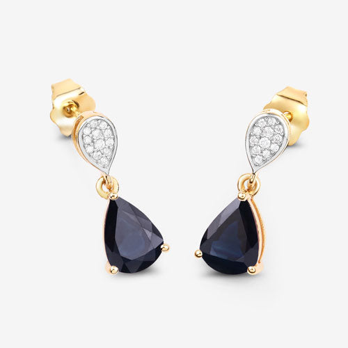 Bids.com 2.76 Carat Genuine Blue Sapphire and White Diamond 10K Yellow Gold Earrings Earrings White Smoke