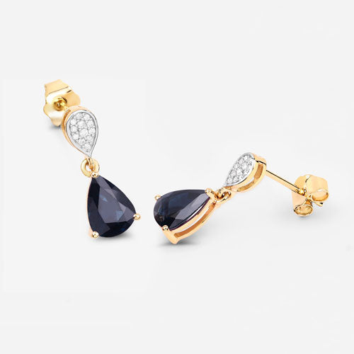 Bids.com 2.76 Carat Genuine Blue Sapphire and White Diamond 10K Yellow Gold Earrings Earrings White Smoke