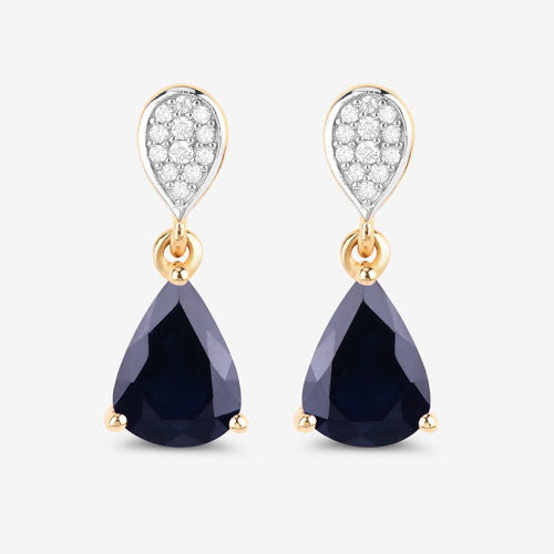 Bids.com 2.76 Carat Genuine Blue Sapphire and White Diamond 10K Yellow Gold Earrings Earrings White Smoke