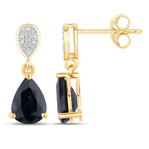 Bids.com 2.76 Carat Genuine Blue Sapphire and White Diamond 10K Yellow Gold Earrings Earrings White Smoke
