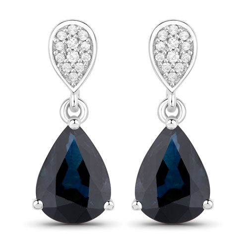 Bids.com 2.76 Carat Genuine Blue Sapphire and White Diamond 14K White Gold Earrings Earrings White Smoke Default Title
