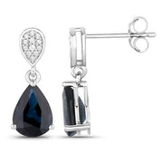 Bids.com 2.76 Carat Genuine Blue Sapphire and White Diamond 14K White Gold Earrings Earrings White Smoke