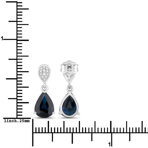 Bids.com 2.76 Carat Genuine Blue Sapphire and White Diamond 14K White Gold Earrings Earrings White Smoke
