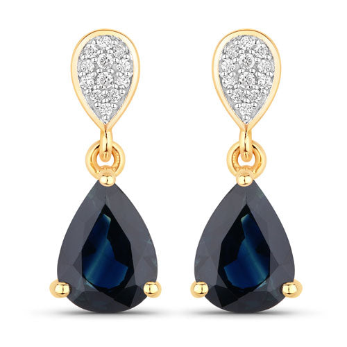 Bids.com 2.76 Carat Genuine Blue Sapphire and White Diamond 14K Yellow Gold Earrings Earrings White Smoke Default Title